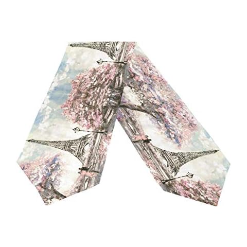 WOOR Double-Sided Street Cherry Blossom Paris Eiffel Tower Oil Painting Art Table Runner 13 x 90 Inches Long,Table Cloth Runner for Wedding Party Holiday Kitchen Dining Home Everyday Decor Cover