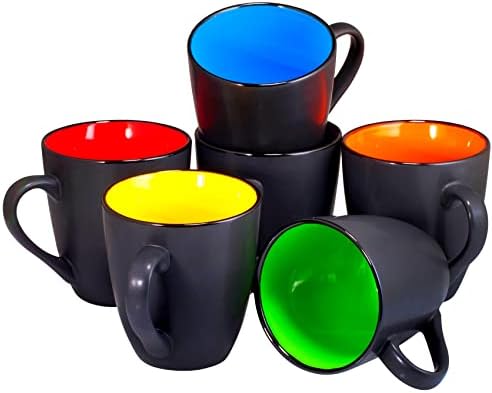 Bruntmor 16 Oz Black Coffee Mugs Set of 6, Large Size Ceramic espresso cups,Microwave safe Coffee Mugs For Your Christmas Gift, Black Coffee, Tea cups