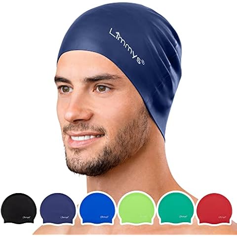 Limmys Men’s Swimming Cap - 100% Silicone Swim Caps - Premium Quality, Stretchable and Comfortable Swimming Hats - Available in Different Attractive Colours (Dark Blue) Cover