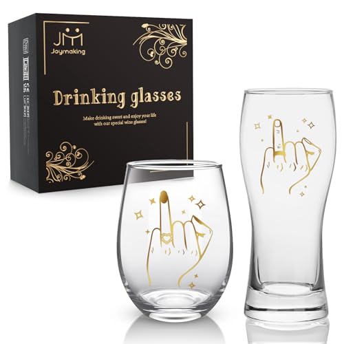 Joymaking Set di bicchieri da vino e da birra per coppie, regalo di matrimonio, regalo di fidanzamento, piccolo regalo per matrimonio, regalo per partner