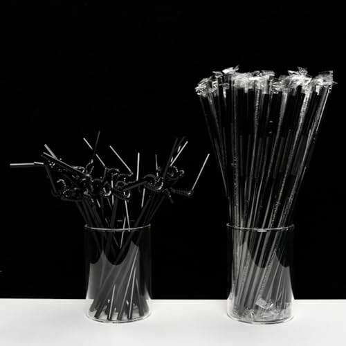 100 pitillos flexibles individuales 26 cm plástico negro miniatura 2