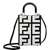 FENDI Bolsa tiracolo FF Mini Bag Shopper de couro preto e branco 8BS051, Preto, Small