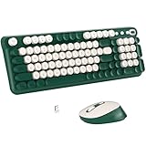 Links9+ Wireless Keyboard and Mouse Combo, Full-Size Retro Typewriter Keyboard Style, 2.4GHz USB Receiver, Plug-and-Play, Keyboard Mouse Set for Computer, Laptop, Windows, Mac, and PC (Green)