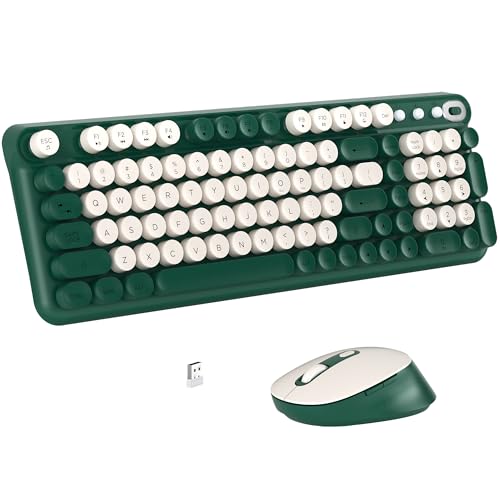 Links9+ Wireless Keyboard and Mouse Combo, Full-Size Retro Typewriter Keyboard Style, 2.4GHz USB Receiver, Plug-and-Play, Keyboard Mouse Set for Computer, Laptop, Windows, Mac, and PC (Green)