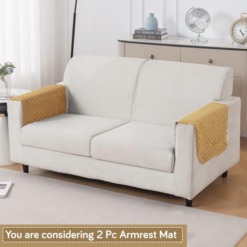 Image of HOKIPO Quilted Sofa Armrest Cover - 1 Pair | 'Quilt Classic' Yellow (IN-925-YLW*2)
