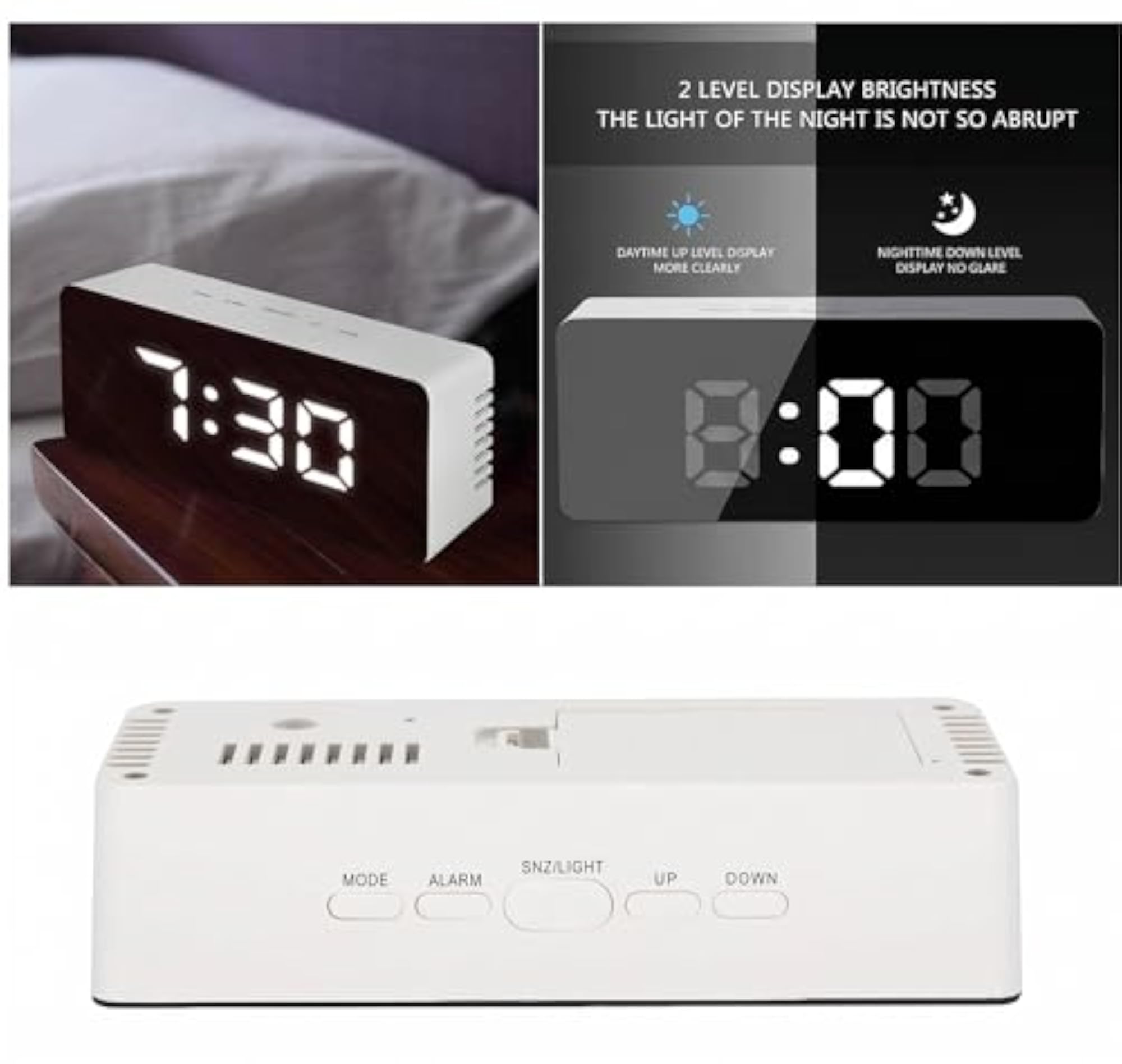 Digital Alarm Clock with LED Mirror Display, Snooze & Temperature