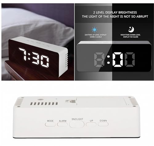 Image of Digital Alarm Clock for Bedroom and Study Table LED Mirror Display Desk Clock with Snooze and Time Date Temperature Function Modern Table Clock White | Pack of 1