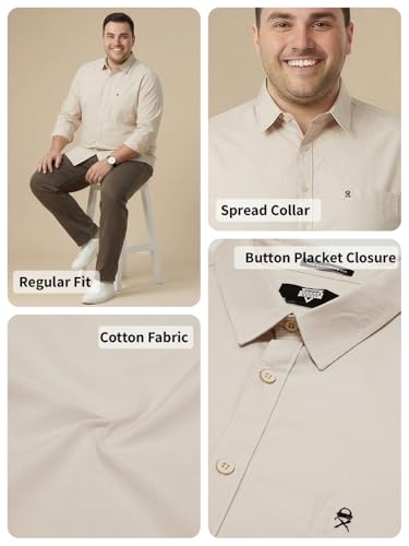 Image of Thomas Scott Men's Plus Size Cotton Casual Shirt | Regular Fit | Long Sleeves | Spread Collar | Solid | Soft & Breathable | Everyday Comfort Shirt for Men