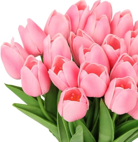 Image of TIED RIBBONS 5 Pcs Artificial Tulip Flowers Bunches for Vase (Pink, 34 Cm) Home Decoration Items for Living Room Corner Table Top Bedroom Wedding Party Decorative Gift (Vase Not Included) - Silk