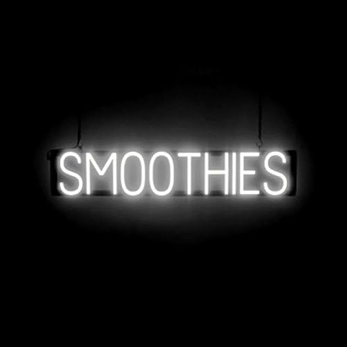 SpellBrite SMOOTHIES Letrero para cafeterías y restaurantes | Letreros relacionados con café con aspecto neón, luz LED blanca | 33.7 x 6.3 pulgadas