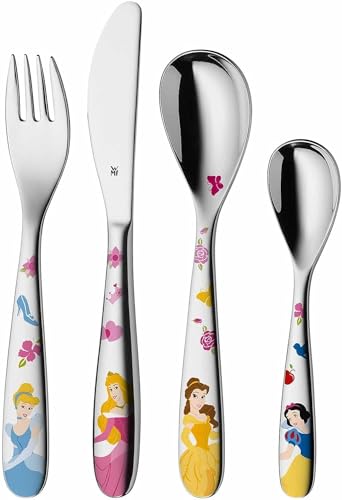 WMF Disney Princess Kinderbesteck Set 4-teilig, Kinderbesteck Mädchen Edelstahl, Besteck Kinder ab 3 Jahre, Cromargan poliert, spülmaschinengeeignet