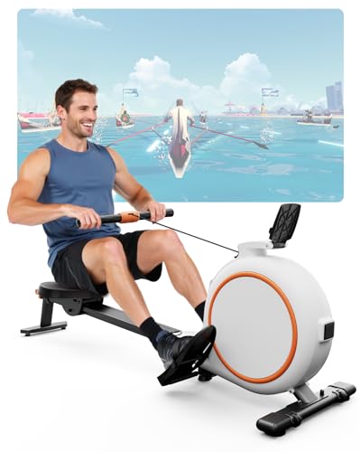 Copant Máquina de Remo Magnética, Máquina de Cardio con Soporte para Tableta, 32 Niveles de Resistencia Remadora para Uso en Casa MAX 136 kg, APP Control Pantalla LCD y Escenarios Virtuales Inmersivos