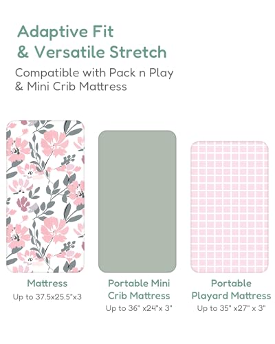 Image of Pack and Play Sheets Fitted 2 Pack, 38x26 Graco Pack n Play Sheets for Playard & Travel Crib Mattress, Ultra Soft Jersey Knit, Breathable Stretchy Deep Pocket, Compatible with Mini Cribs