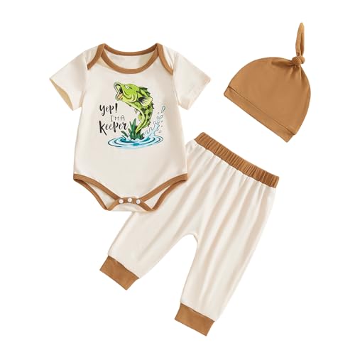 Image of Amnnchya Newborn Baby Boy Clothes Fishing Short Sleeve Romper Shirt Tops Pants Summer Spring Outfits Cute Hat Set