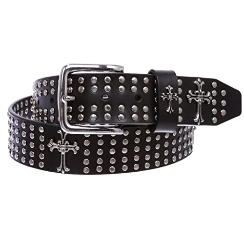 1 1/2" Snap On Riveted Christian Religious Cross and Circle Studded Leather Belt2