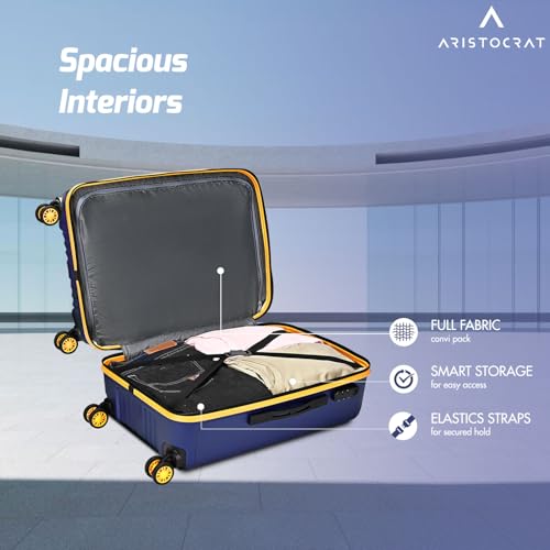Image of Aristocrat Vortex Plus | Check-in Trolley Bag, 75 Cm, Large Hardside Luggage | 8 Wheels, Combination Lock | Polycarbonate | 3 Year International Warranty | Midnight Blue