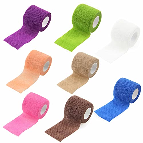8 Rolls Self Adherent Cohesive Wrap Bandages 1'' X 5 Yards, First Aid Tape, Elastic Self Adhesive Tape, Athletic Wrap Tape For Sports, Wrist, Ankle Multi Colored Neon Athletic Medical Tape #TOP25