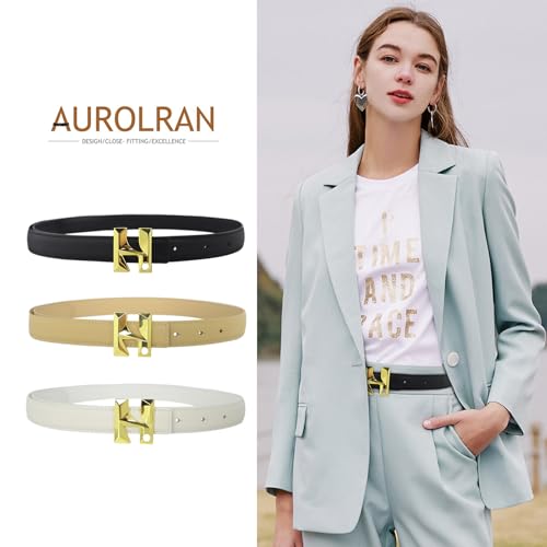 Image of Women's Fashion Classic Metal Buckle Leather Belt with Jeans Dress
