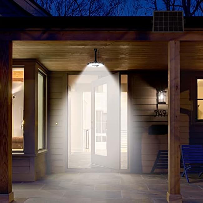 INDARUN Solar Shed Light with On/Off Switch, Up to 3000LM Solar Indoor/Outdoor Lights with 5 Modes, Motion Sensor Pendant for Barn, Gazebo, Garage, Patio, Yard