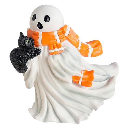 Figura fantasma – Adorno de gato fantasma detallado de resina | Decoración de ambiente para casa, oficina, dormitorio, Halloween, escritorio, mueble mesa