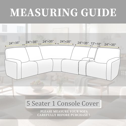 ROFASVCO 100% Waterproof Sectional Recliner Couch Covers for Reclining Couch L Shaped Corner Sectional Sofa Cover Jacquard Stretch L Shape Recliner Slipcovers (5 Seater 1 Console Cover, Deep Grey) by ROFASVCO - Image 3