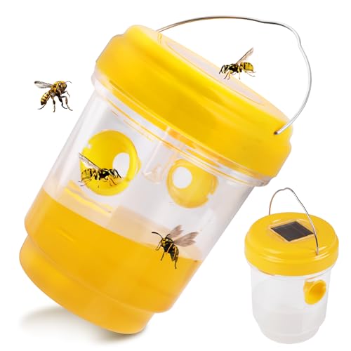 GeeRic 4 Piezas Trampa Avispas ExteriorJardin, trampas solares para Avispas para Colgar al Aire Libre con luz para Chaquetas Amarillas, para Atrayente Cebo Liquido Colgante Reutilizable Balcón