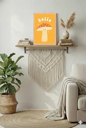 Image of BLINKART Mushroom Hello Modern Art Walls With Frame | Natural Wood Texture | Living Room Bedroom Office Wall Decoration | Poster Home Decor Frames Wall Bedroom | 12x8 Inches (D78)