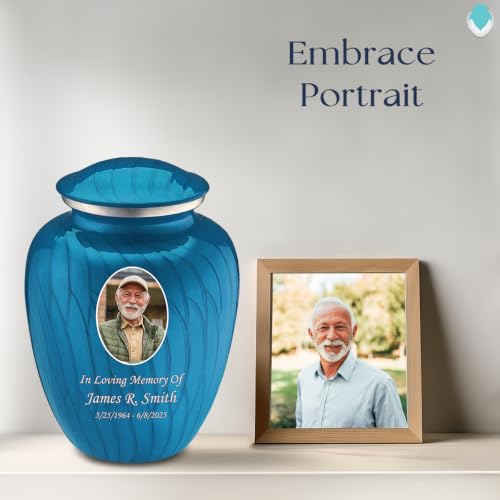 Image of Geturns - Adult Cremation Urns for Human Ashes I Large Photo Funeral Urn for Men and Women I 200 lbs (Pearl Racing Blue)