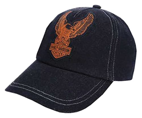 Harley-Davidson Little Boys' Up-Wing Eagle Denim Toddler Baseball Cap - Black