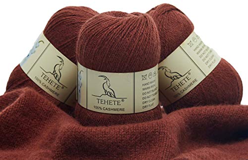 TEHETE 100% Cashmere Yarn for Crocheting 3-Ply Warm Soft Luxurious Fuzzy Knitting Yarn, 150g (Caramel)