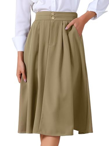 Allegra K Women Midi Skirts High Waisted Flowy A-Line Pockets