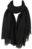 Women's Chic Cotton Blend Crinkle Scarf Shawl - Soft Long Wrap Head Scarf for Ladies (Black)