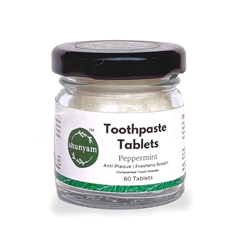 Image of Shunyam Toothpaste Tablets, Eco-Friendly, SLS Free, Paraben Free, Anti-Plaque, Travel Friendly, Teeth Whitening (60 Tablets) (Peppermint)
