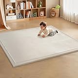 MABOZOO Extra Thick 1.3 Inch Baby Play Mat, 74 * 50 Inch Baby Floor Mat Memory Foam Playpen Pad for Babies, Toddlers, Infants, Playmat Crawling Cushion Activity Playmat for Indoor & Outdoor (Khaki)