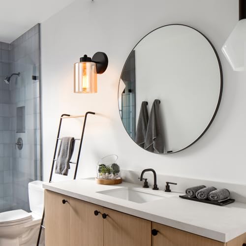 Image of Metal Sconces Wall Lighting with Clear Glass Shade,Bathroom Black Vanity Light Matte Black Wall Sconce, Matte Black Vanity Lights for Bathroom, Modern Wall Light Fixtures
