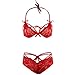 Womens Bridal Lingerie Lace Floral Babydoll Stretch Strappy Set with Cute Bowknot Mesh Thong Red