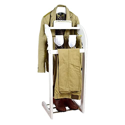 Perchero vertical para ropa para habitación de huéspedes de hotel con bandeja superior, colgador de contorno, barra para pantalones, barras de cinturón y zapatero, fácil montaje