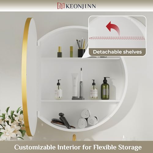 Image of Keonjinn 24 x 24 Inch Round Medicine Cabinets for Bathroom, Wall Mounted