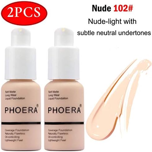 2PCS Matte Oil Control Concealer Foundation Cream,30ml Natural Moisturizing Highlighting Long Lasting Waterproof Matte Liquid Foundation