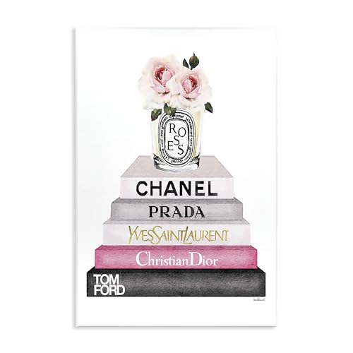 Image of Book Stack Fashion Candle, 13 x 19 Inch Mounted Print on Wall Plaque | Stupell Industries . By Amanda Greenwood . Graphic art still life charm . Ready to hang . Made in USA