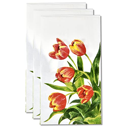 100 Tulip Guest Napkins Decorative Hand Towels 3 Ply Disposable Paper Spring Flower Watercolor Tulips Napkins For Floral Garden Bathroom Toilet Powder Room Holiday Wedding Birthday Dinner Party Towel #TOP2