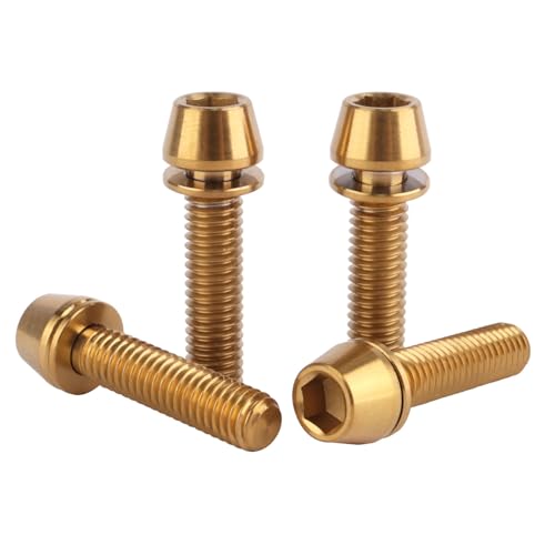 Image of 4Pcs Titanium Bolt M6 x 25mm Allen Hex Bolts with Washers Screw for Bicycle V Brake Hub Fixed (Gold)