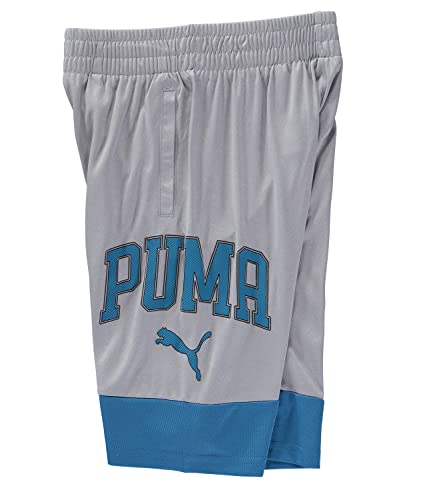 PUMA Boys' Core Essential Athletic Shorts (Medium, Light Heather Grey with Blue)3
