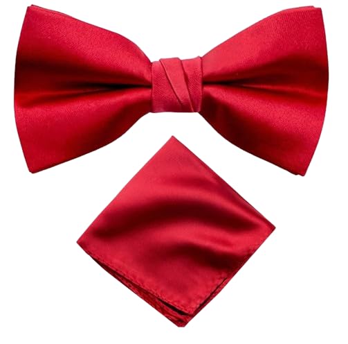 Premium Satin Red Bow Tie and Red Handkerchief Combo Red Satin Bow Tie Red Pocket Square Set Tuxedo Accessories For Men Wedding bow-image-46