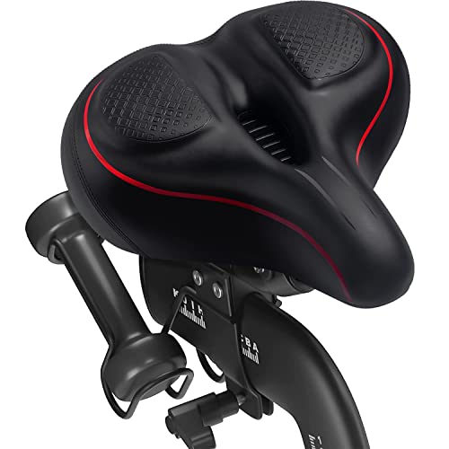 Oversized Bike Seat for Women & Men Comfort, Wide Bike Seat Cushion Replacement, Breathable Comfortable Bicycle Seat Saddle Compatible with Peloton/Exercise/Stationary/Electric/Cruiser RED