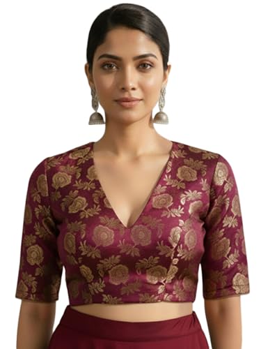 Image of Thevasa Women's Everyday Divine Depth V Neck Half Sleeves Blouse