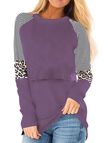 Smallshow Camiseta Lactancia Verano Manga Larga Maternidad Embarazada Ropa Top,Purple,M