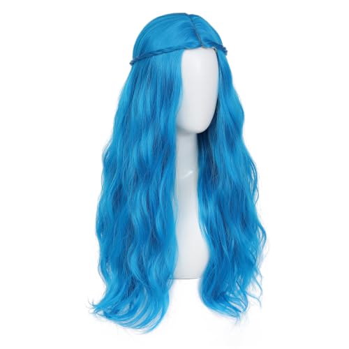 Image of Adequate Long Wavy Hippie Princess Synthetic Wig, Sky Blue | Heat resistant hippie wig with adjustable breathable cap, great for princess & elf cosplay, Halloween parties