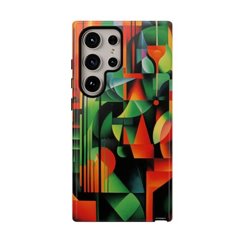Coque rigide brillante Samsung S24 Ultra orange à motif géométrique
