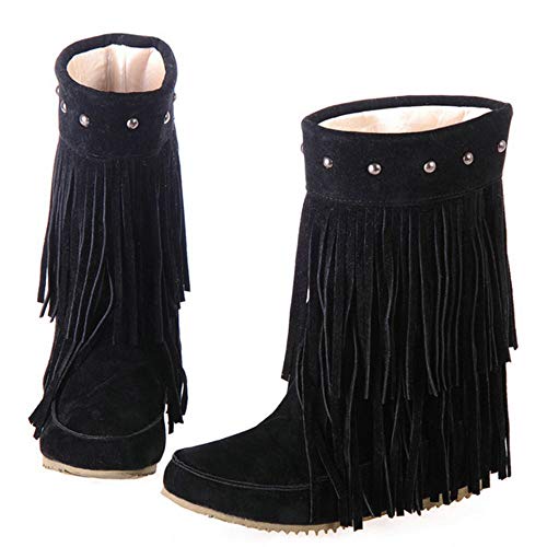 Scaoruki Classic Fringe Mid Women Boots Pull On Flat Winter Shoes3